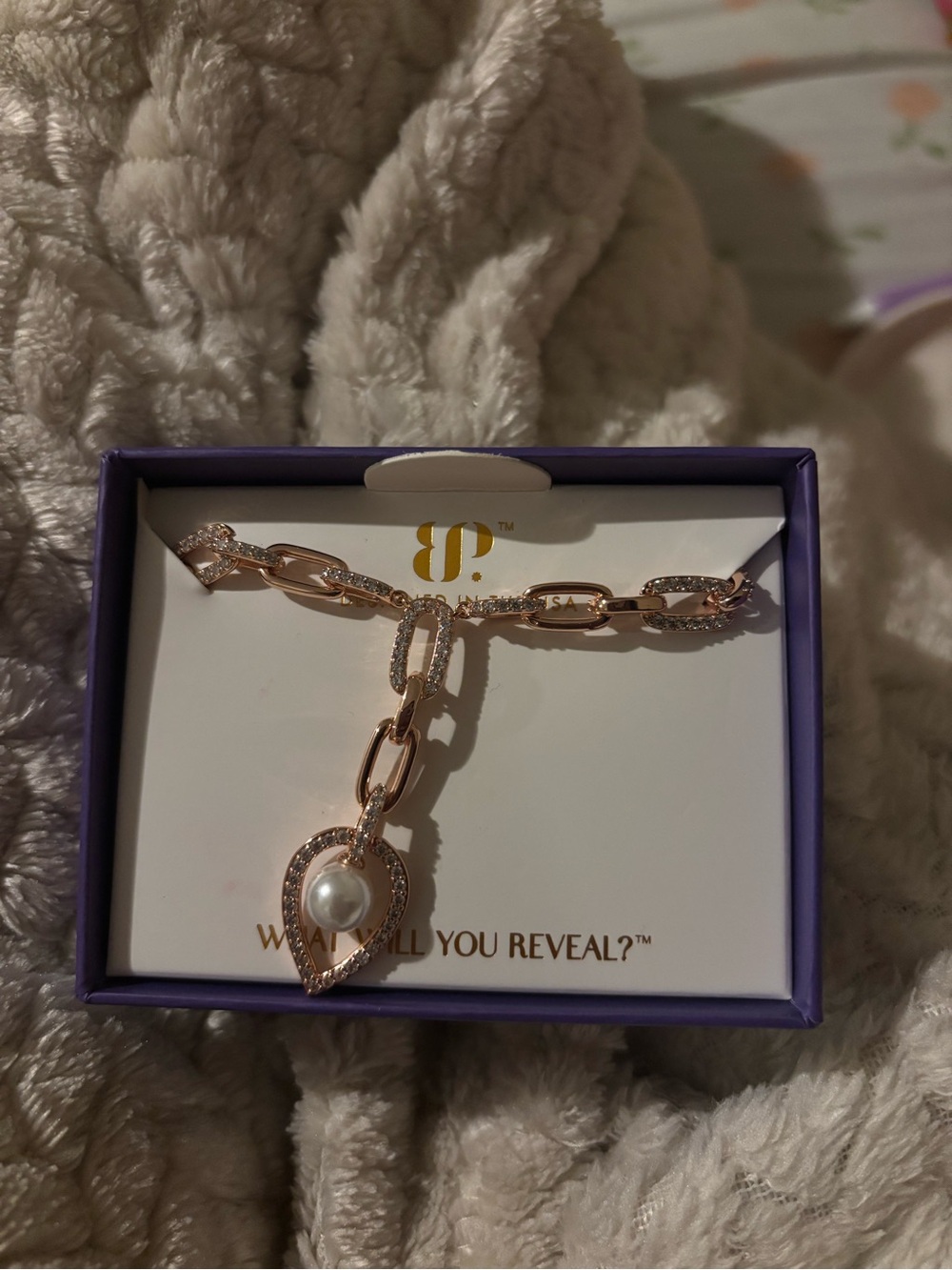Rose Gold Heart Drop Necklace with Pearl Accent